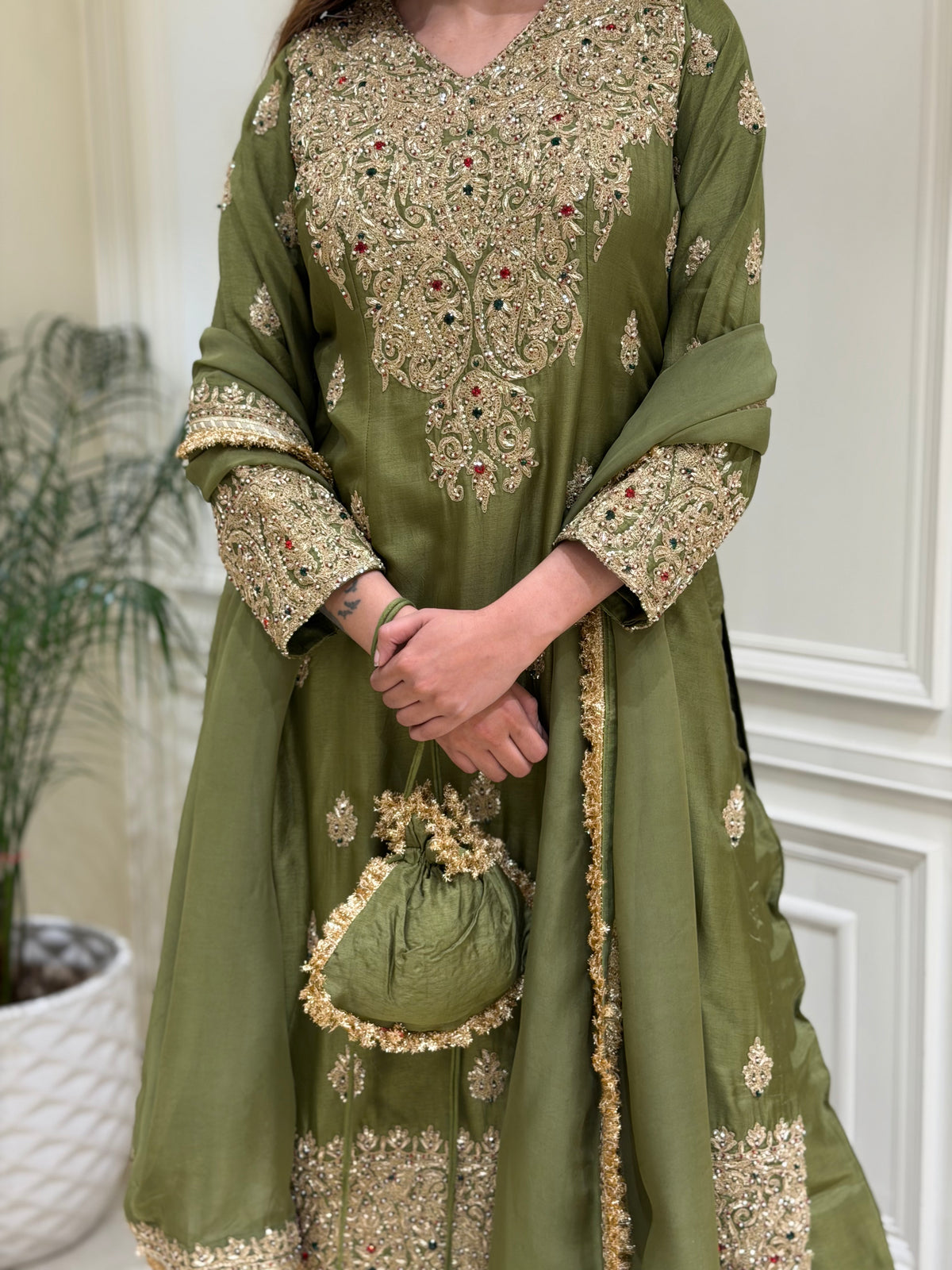 Sage Olive Luxury Silk Suit Set
