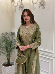Sage Olive Luxury Silk Suit Set