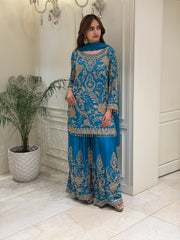 Royal Blue Chinoon Sharara Set