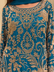 Royal Blue Chinoon Sharara Set