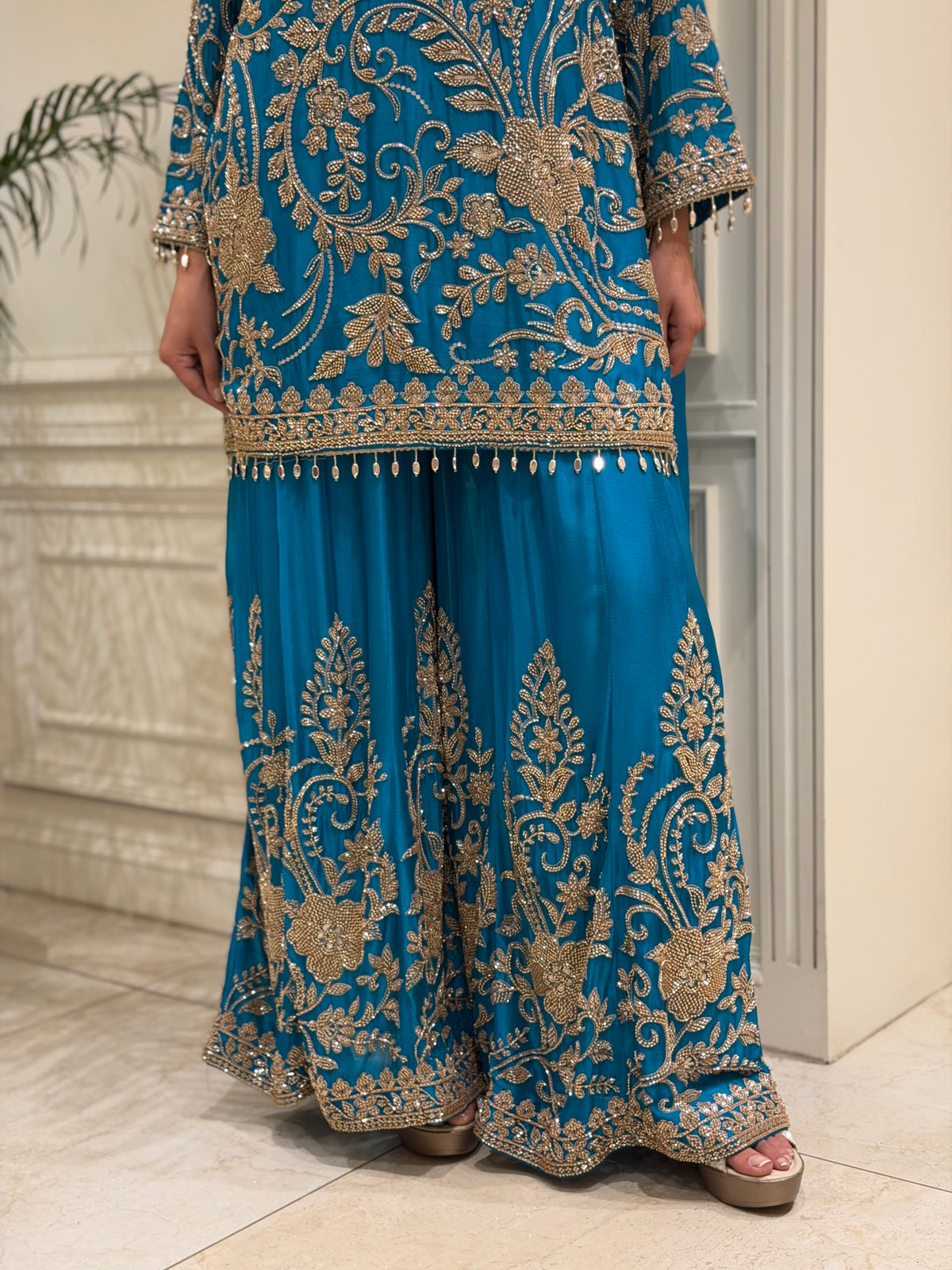 Royal Blue Chinoon Sharara Set