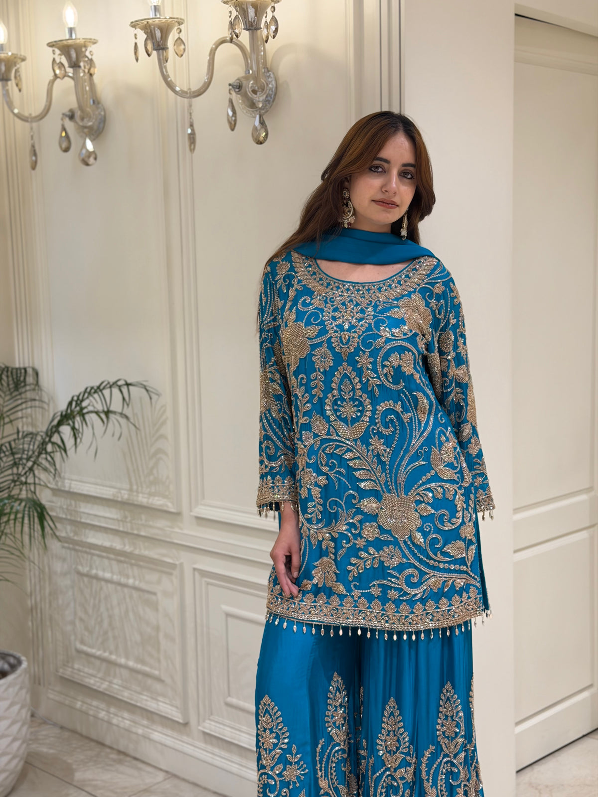 Royal Blue Chinoon Sharara Set