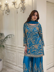 Royal Blue Chinoon Sharara Set