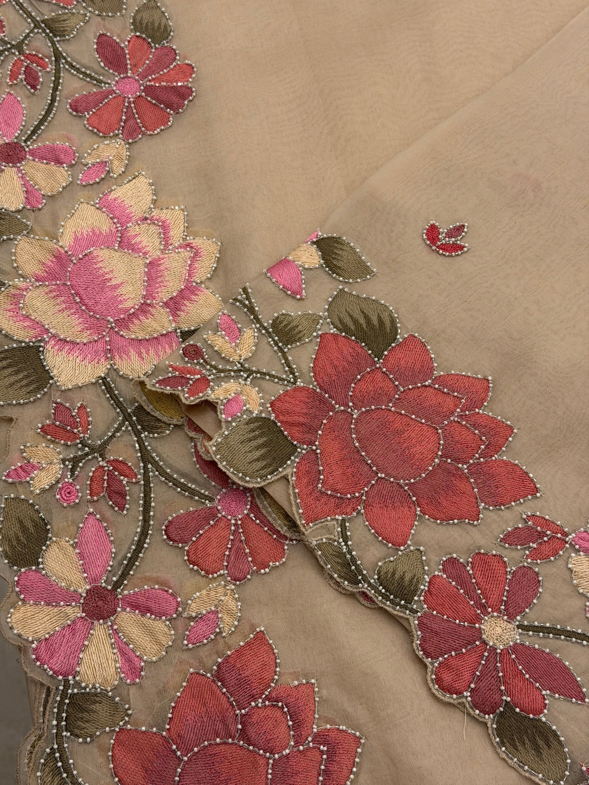 Taupe Blossom Organza Suit