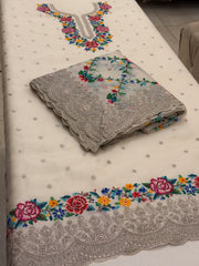 Ivory Pure Organza Cross Stitch Luxury Suit