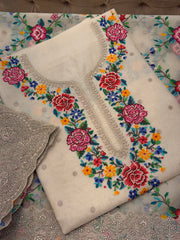 Ivory Pure Organza Cross Stitch Luxury Suit