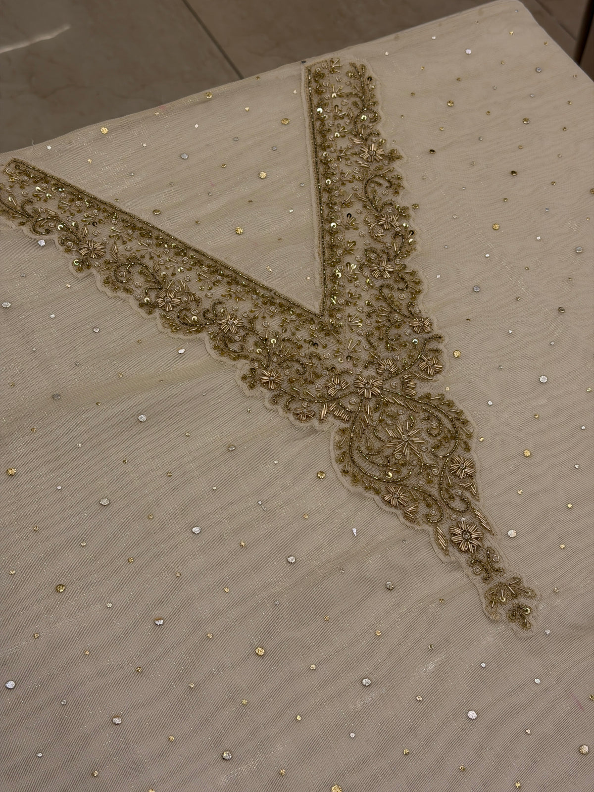 Champagne Beige Tissue Silk Suit Set