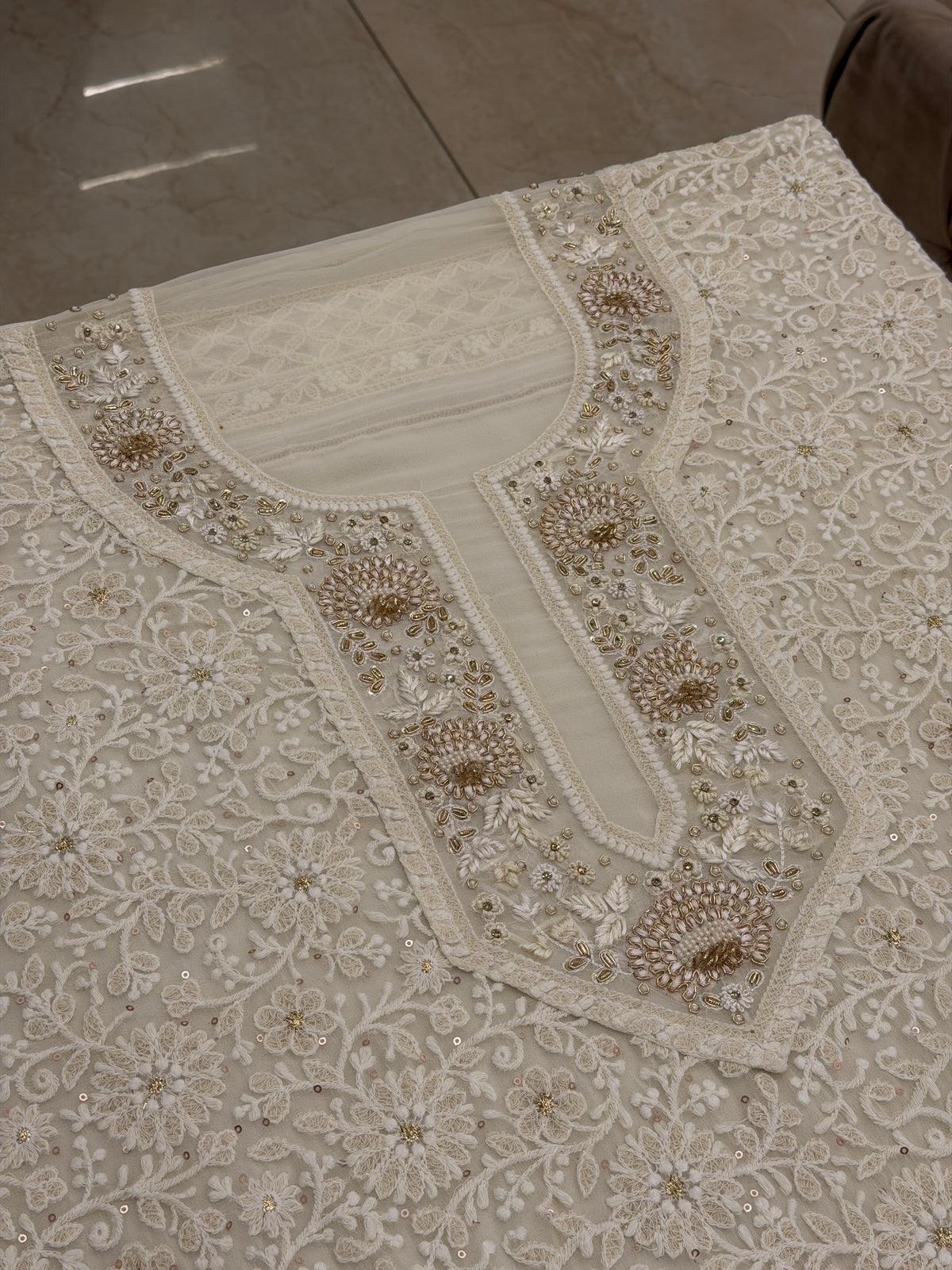 Ivory Luxury Chikankari Handwork Suit Set