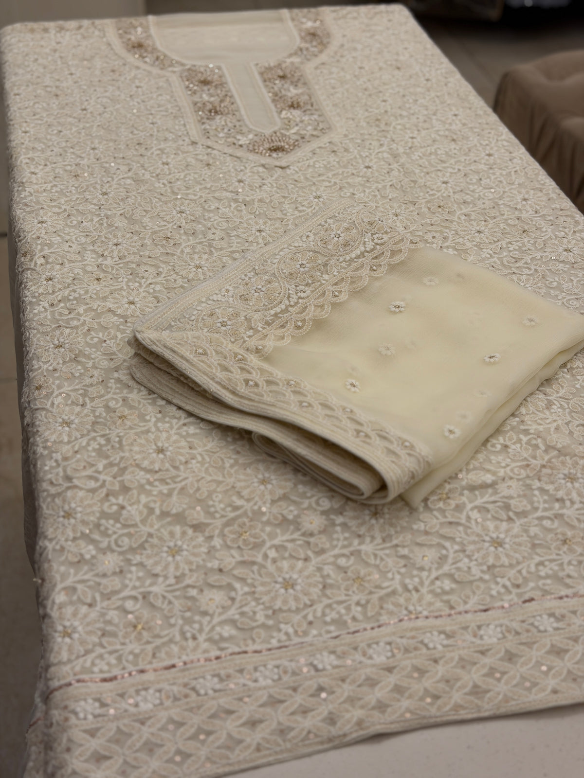 Ivory Luxury Chikankari Handwork Suit Set
