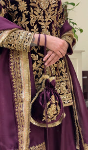 Noor-e-Sultan Velvet Sharara Set with Potli