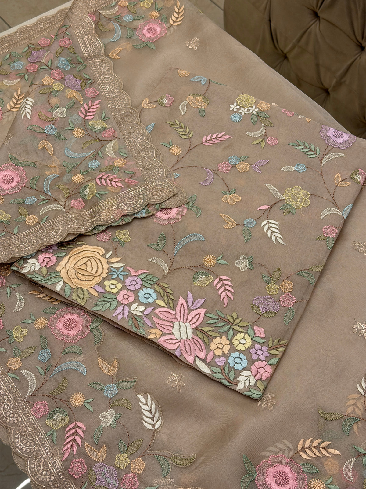 Rosé Meadow – Multicolour Floral Embroidered Suit