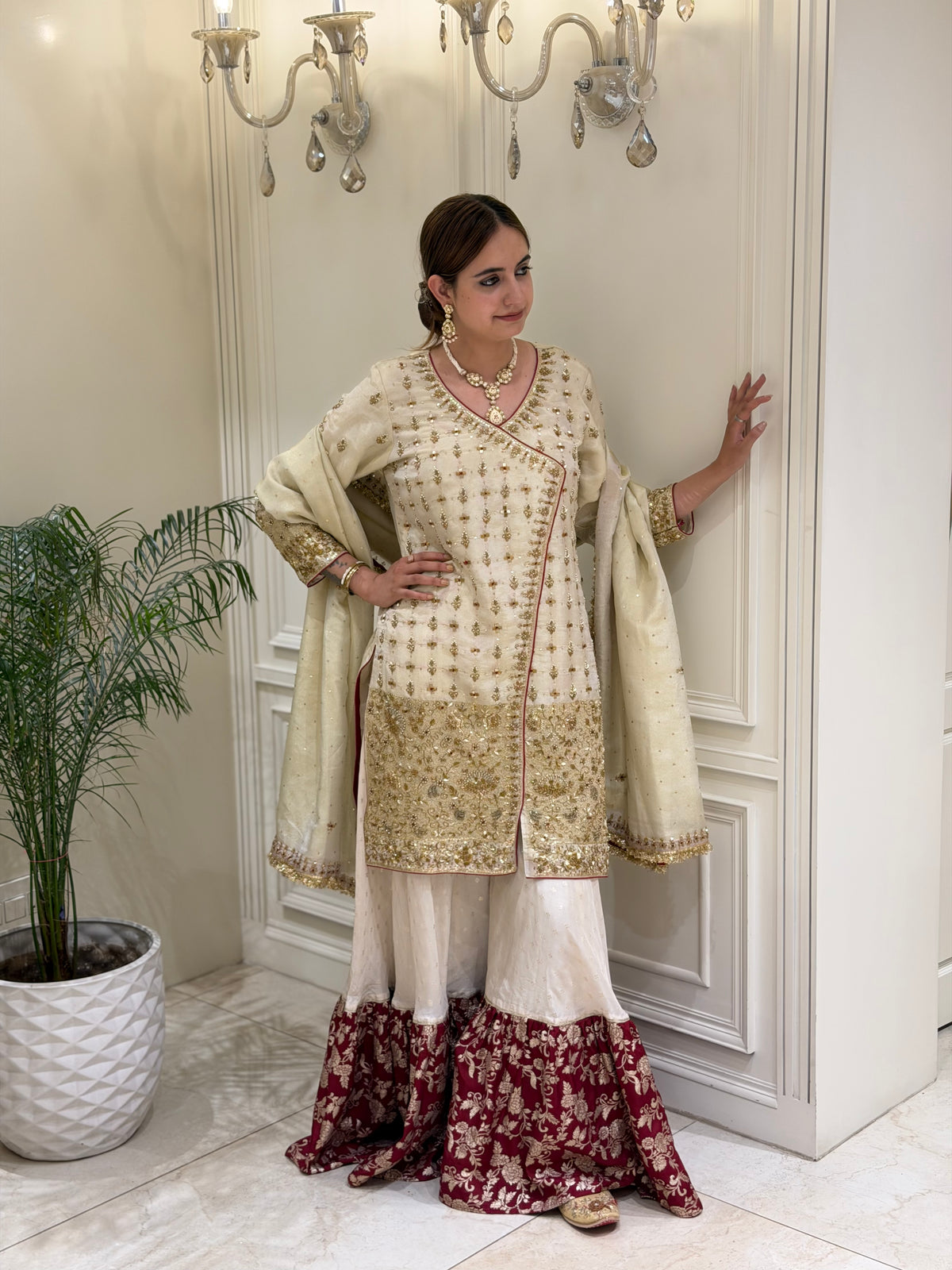 Noor-e-Mahveen Tissue Silk Zardozi Sharara Set