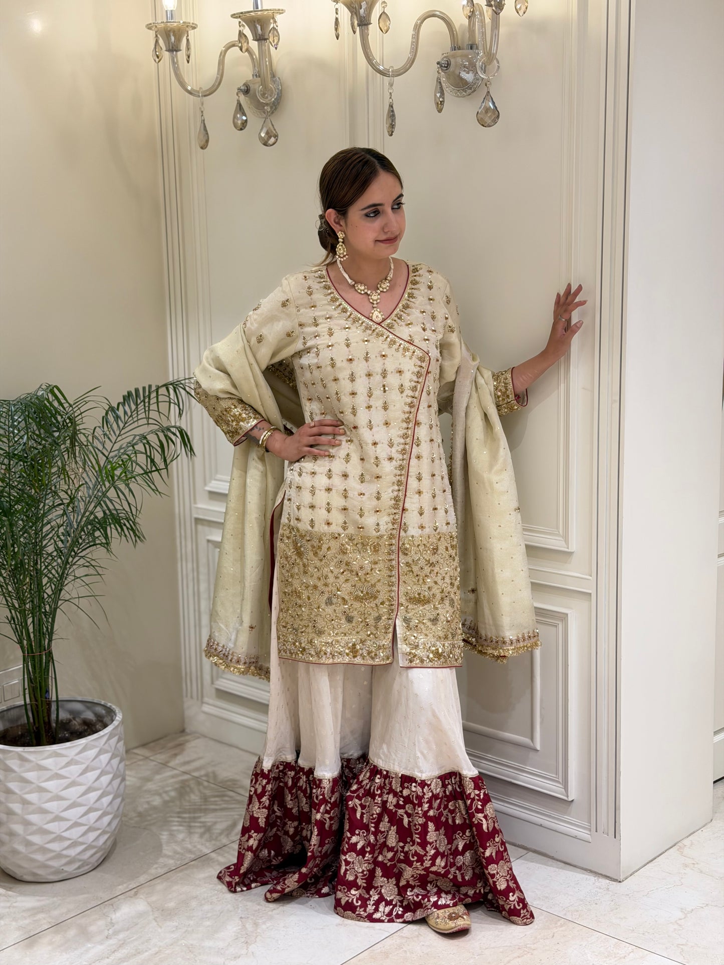 Noor-e-Mahveen Tissue Silk Zardozi Sharara Set