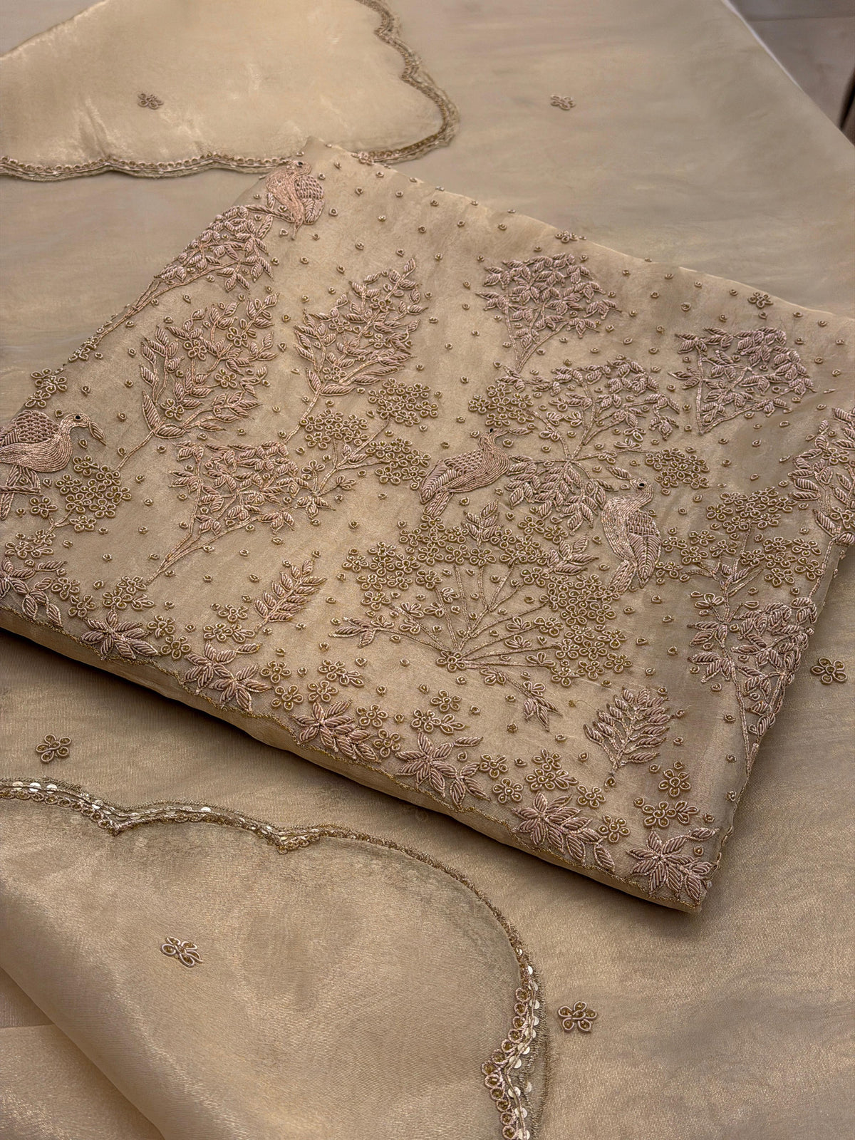Mocha Royale – Pure Tissue Dabka Embroidered Suit