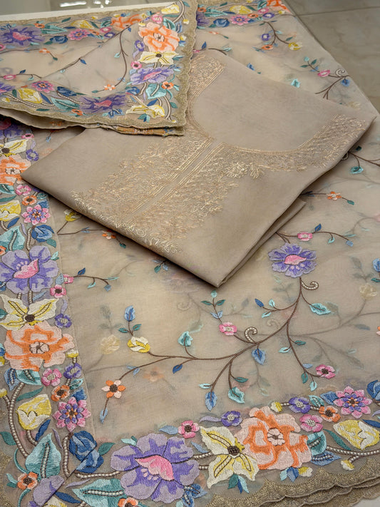 Ivory Parsi Bloom – Pure Organza Embroidered Suit