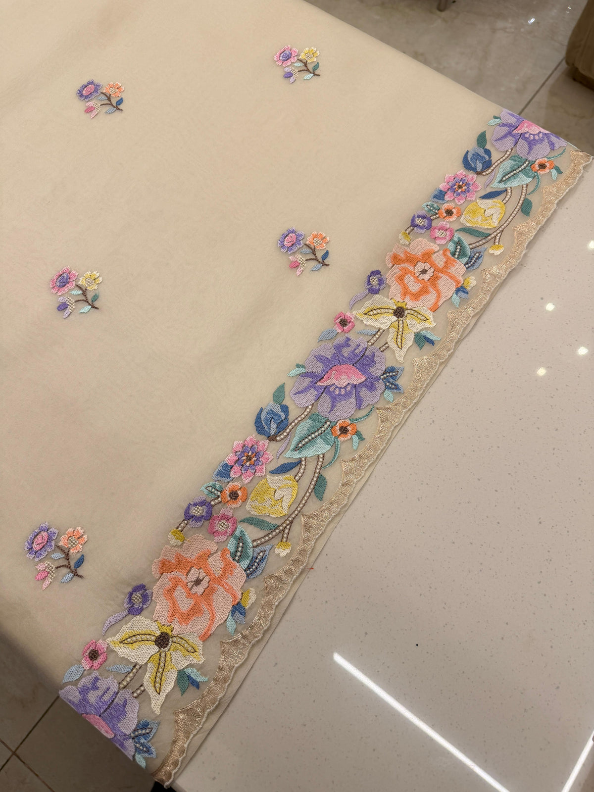 Ivory Parsi Bloom – Pure Organza Embroidered Suit