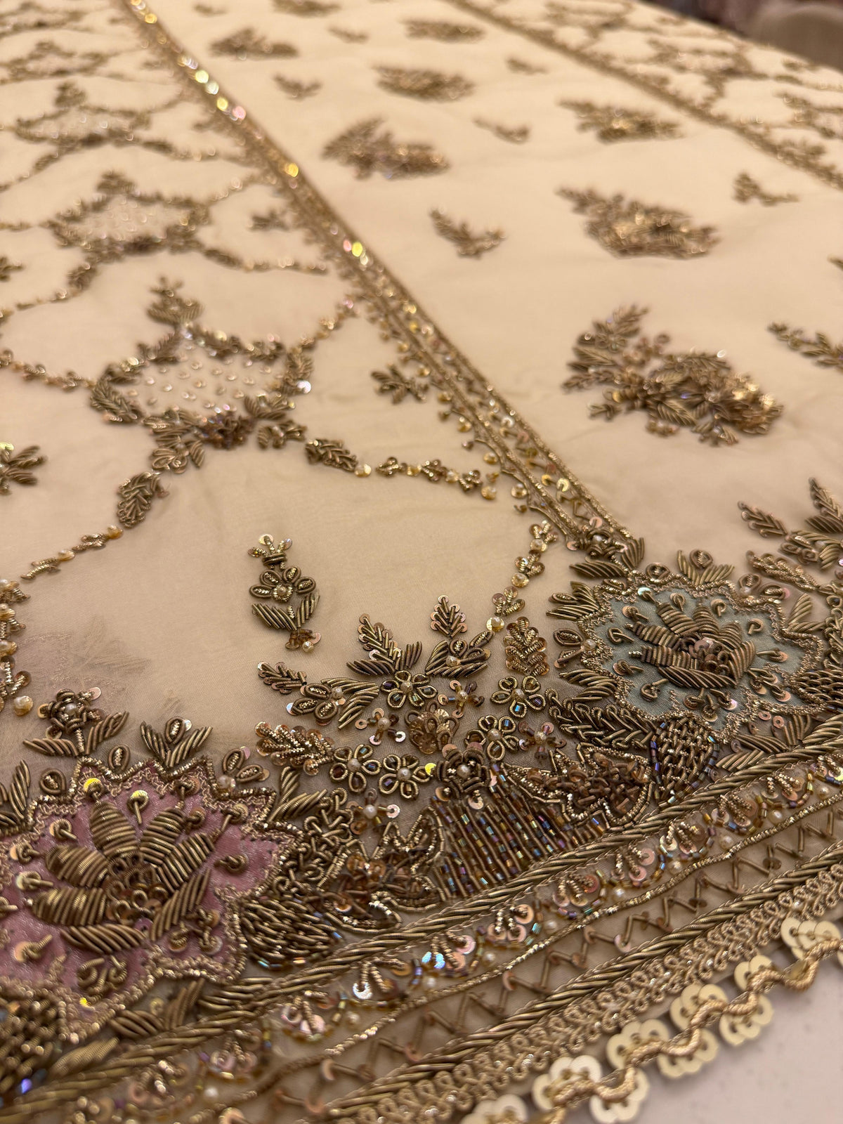 Champagne Garden – Pure Organza Embroidered Suit