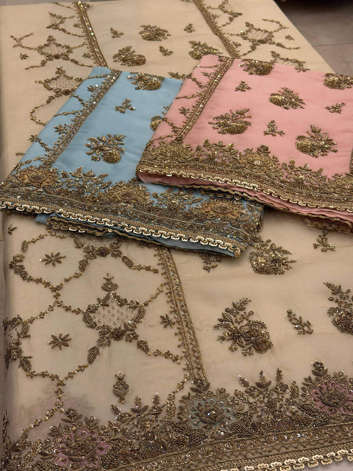 Champagne Garden – Pure Organza Embroidered Suit