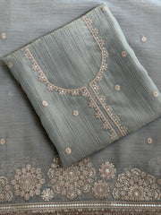 Elegant Pastel Crushed Tissue Embroidered Suit