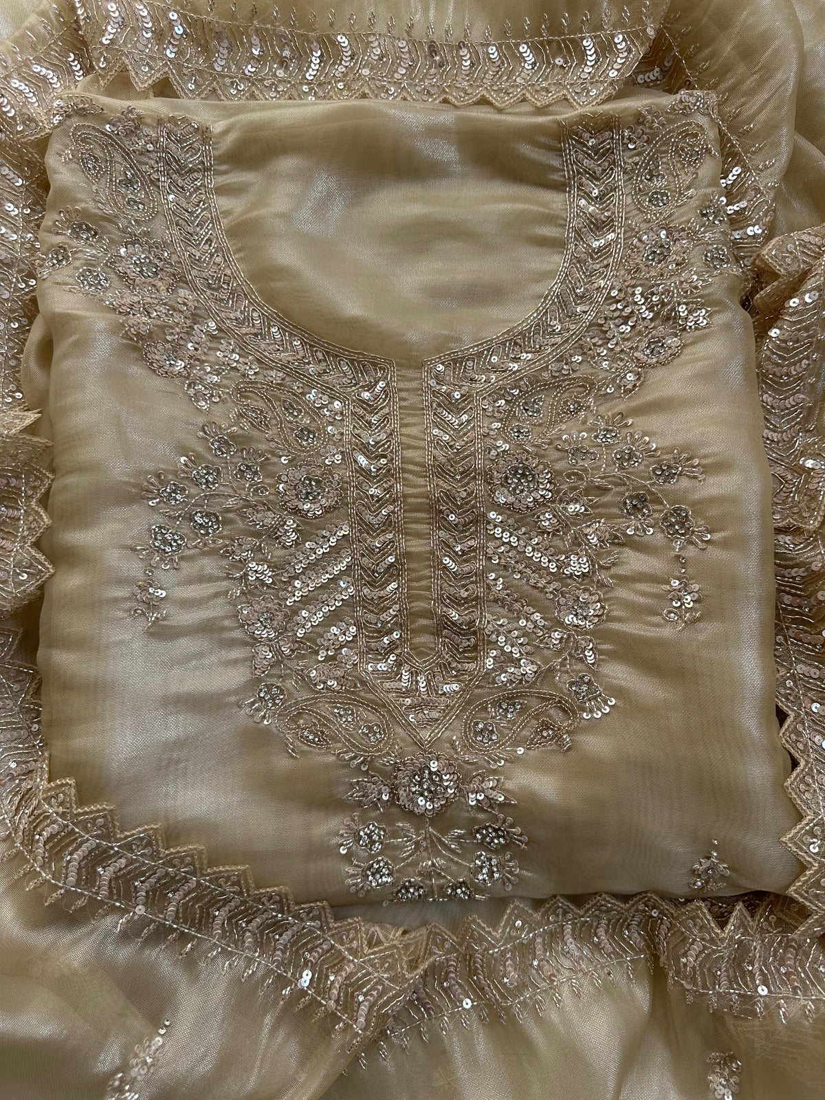 Ivory Champagne Tissue Suit With Hand Embellished Detailing