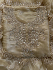 Ivory Champagne Tissue Suit With Hand Embellished Detailing